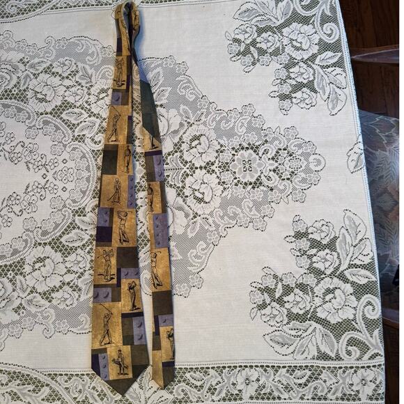 Men's Necktie Sport Golf Swing Golf Caddy Larson Brothers Ties 100% Silk 60" 4"W - Picture 3 of 9